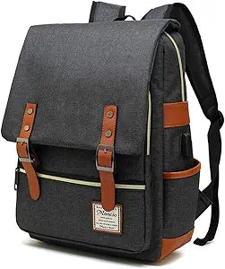 Mancio Vintage Laptop Backpack with USB Charging Port, Slim Tear Resistant Business Backpack for Travelling, College, Daypacks for Men,Women, Fits up to 15.6Inch Notebook in Black